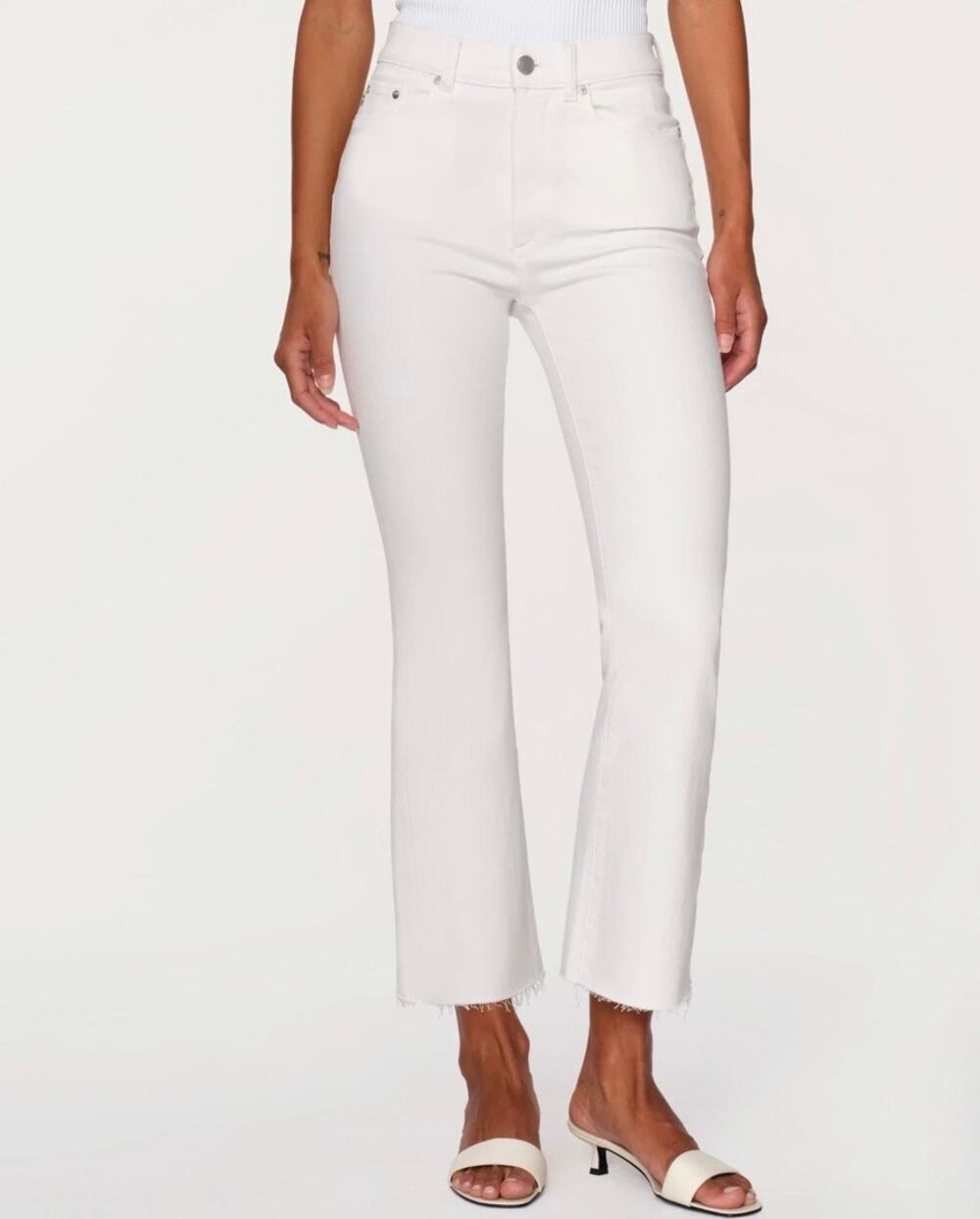 DL1961 Bridget Boot High Rise Instasculpt Cropped Performance White Jeans 35
